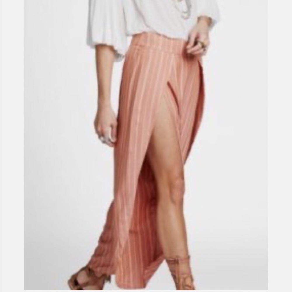 Free People Tan Pink Striped Open Front Split Leg Pants, Size 4, Preloved
